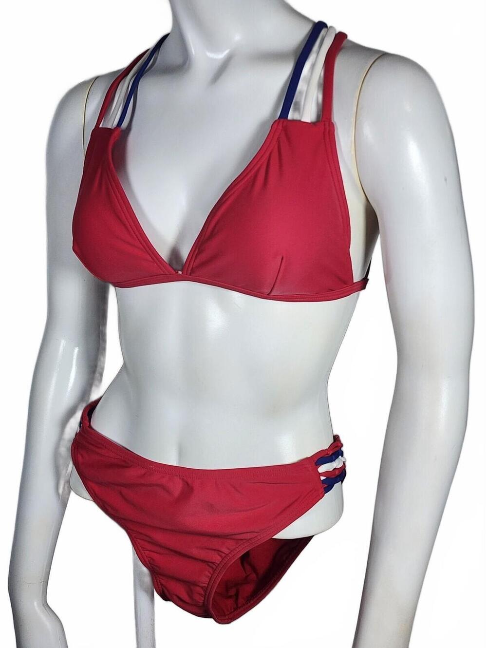 Adore Me Red Bikini Two-Piece Swimsuit with Patriotic Multicolor Straps, Size M